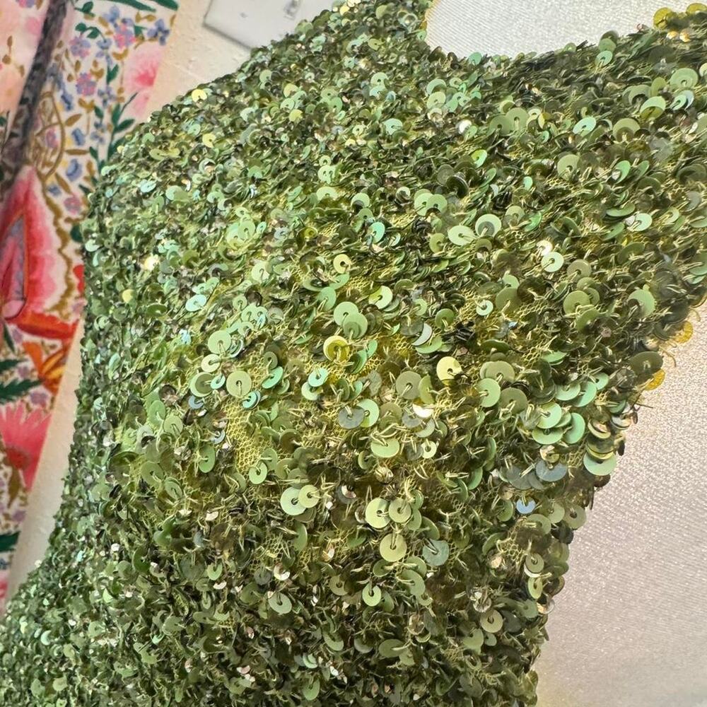 Vintage Made in Paris Green Beaded Dress SMALL fairy tinkerbell - Picture 8 of 8